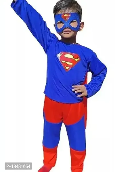 Classic Red and Blue Printed Superman Costume For Boys