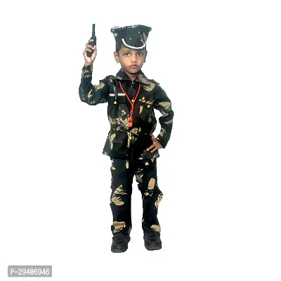 Fabulous Multicoloured Cotton Blend Self Pattern Army Costume Set For Kids