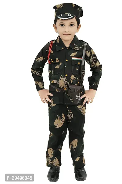 Fabulous Multicoloured Cotton Blend Self Pattern Army Costume Set For Kids