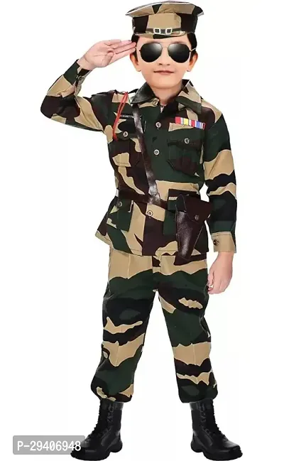 Fabulous Multicoloured Cotton Blend Self Pattern Army Costume Set For Kids-thumb4