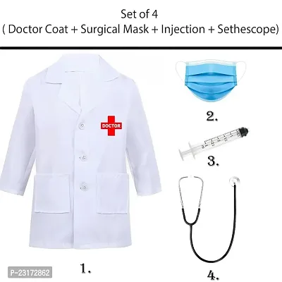 Unisex Kids Doctor Coat Costumes dress for boys  girls Set of 4 (Doctor Coat, Stethoscope, Injections  Surgical Masks)-thumb0