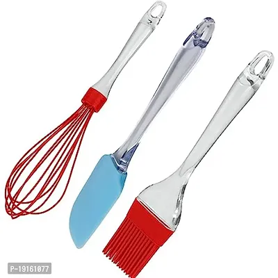 Premium Quality Handle Silicone Whisk 27Cm, Spatula 25Cm, Pastry Brush 25Cm, Set Of 3, Red