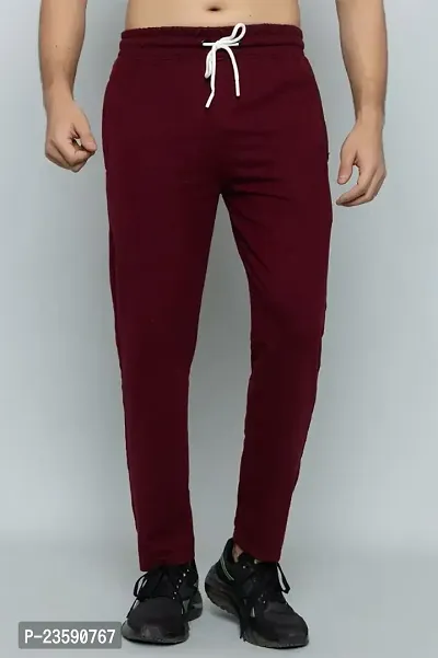 Men Solid Maroon Track Pants With Zipper And Back Pockets