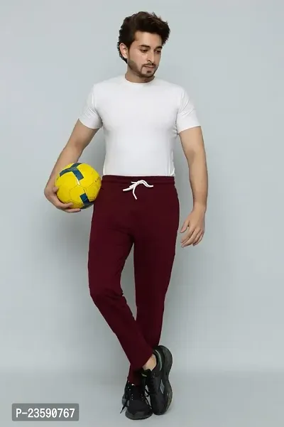 Men Solid Maroon Track Pants With Zipper And Back Pockets-thumb4