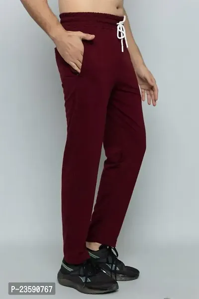 Men Solid Maroon Track Pants With Zipper And Back Pockets-thumb5
