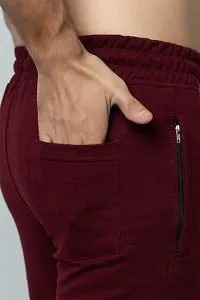 Men Solid Maroon Track Pants With Zipper And Back Pockets-thumb2