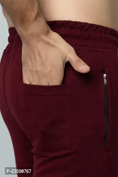 Men Solid Maroon Track Pants With Zipper And Back Pockets-thumb3