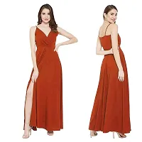 Nilkanth Enterprise Womens Solid V Neck Maxi Dress (Medium, RED)-thumb4