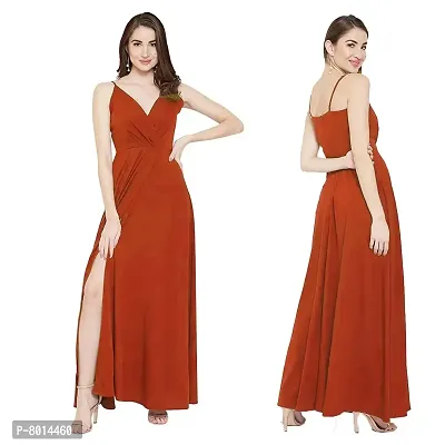 Nilkanth Enterprise Womens Solid V Neck Maxi Dress (Medium, RED)-thumb5