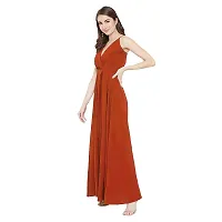 Nilkanth Enterprise Womens Solid V Neck Maxi Dress (Medium, RED)-thumb3