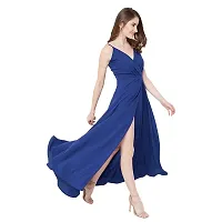 Nilkanth Enterprise Womens Solid V Neck Maxi Dress (Medium, Blue)-thumb2