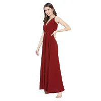 Nilkanth Enterprise Womens Solid V Neck Maxi Dress (X-Large, Maroon)-thumb3