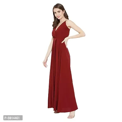Nilkanth Enterprise Womens Solid V Neck Maxi Dress (X-Large, Maroon)-thumb4