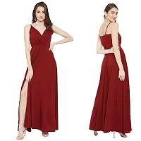 Nilkanth Enterprise Womens Solid V Neck Maxi Dress (X-Large, Maroon)-thumb4