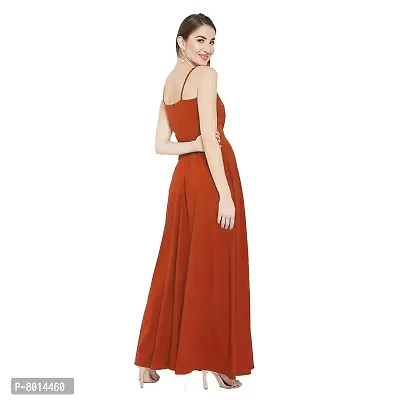 Nilkanth Enterprise Womens Solid V Neck Maxi Dress (Medium, RED)-thumb2