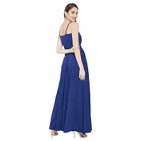 Nilkanth Enterprise Womens Solid V Neck Maxi Dress (Medium, Blue)-thumb1