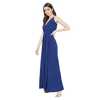 Nilkanth Enterprise Womens Solid V Neck Maxi Dress (Medium, Blue)-thumb3