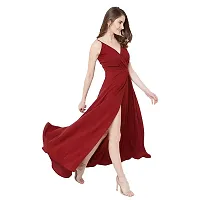 Nilkanth Enterprise Womens Solid V Neck Maxi Dress (X-Large, Maroon)-thumb2