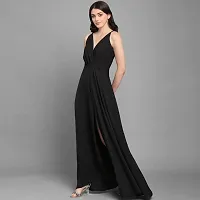 EMblica Women Sleeveless A-line Fit and Flare Dress/Maxi/Full Length Crepe/Polyester Fabric with V Neck (Size: XS; Color: Black)-thumb4