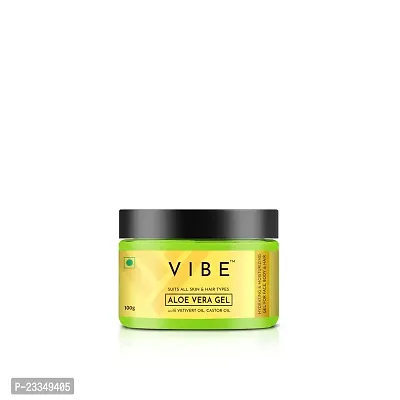 VIBE Organic Aloe Vera Gel for Face and Hair with Vetiver  Castor Oil, Face Moisturizer for Women  Men, for All Skin  Hair Types Wedding New Year Make Over (100 Gm, Pack of 2)-thumb2