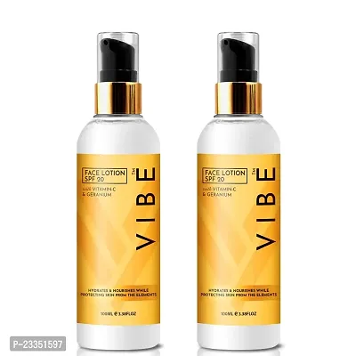 VIBE Brightening Face Lotion and Skin Moisturizer For Women  Men Vitamin C  Geranium for Dry Skin, Natural Ingredients To Hydrate, Nourish  Skin Protection from UV Rays Wedding anew Year Winter Face Care (100 ML, Pack of 2)