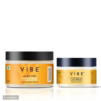 VIBE Natural Lip Balm for Women  Men (8g)  Face Scrub for Face Blackheads Remove  Rejuvenate Skin (50gm) Jumbo Pack-thumb0