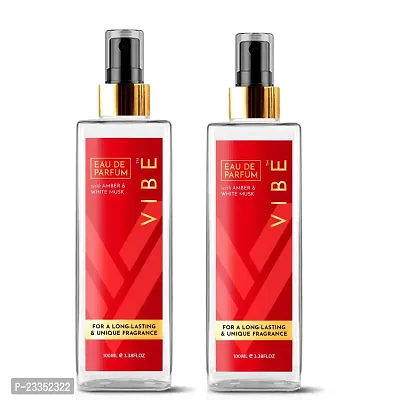 VIBE Perfume For Men  Woman - Eau De Parfum - Premium Long Lasting Fragrance Spray -With Amber  White Musk (100 Ml, pACK OF 2)