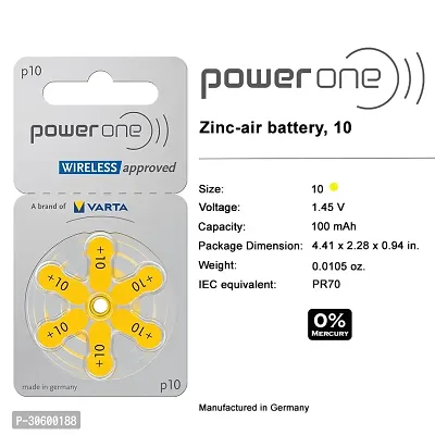 Power One P10 Battery For Hearing Aid Amplifier Machine - 1 Strips (1x6 = 6 Batteries)-thumb2