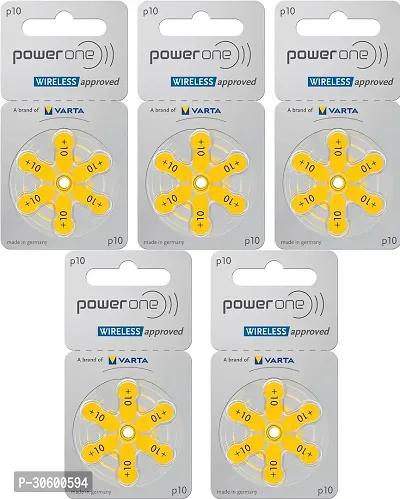 Power One P10 Battery For Hearing Aid Amplifier Machine - 5 Strips (5x6 = 30 Batteries)-thumb0