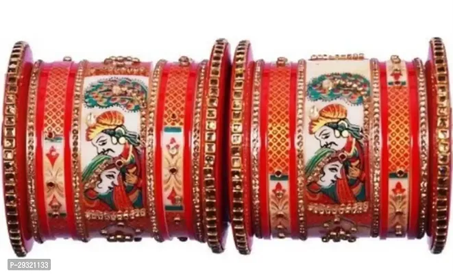 Elegant Red Plastic Cubic Zirconia Chuda-Bangles Set For Women-thumb2