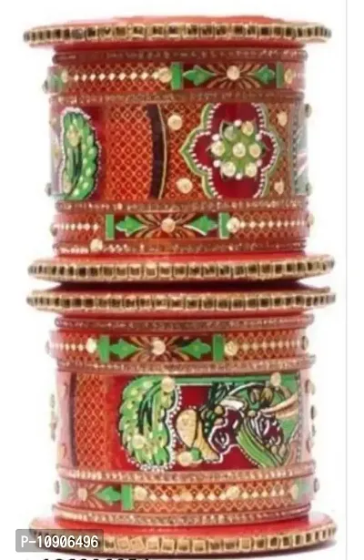 PARABI BY RAJASTHANI RAJA RANI CHUDHAAcrylic (Plastic) Studded with Zircon Gemstone or Beads with Red Raja Rani and Flower Pattern Glossy Finished Chuda Set For Women and Girls