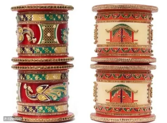 PeBridal Acrylic Multicolor RED Peacock and DOLI Design Print Bangles Suhag Choora/Chura Set Rajasthani Rajputi Handcrafted Bangle Set (l combo pack of 2).Traditional chudha,heavy chudha,classy chudha