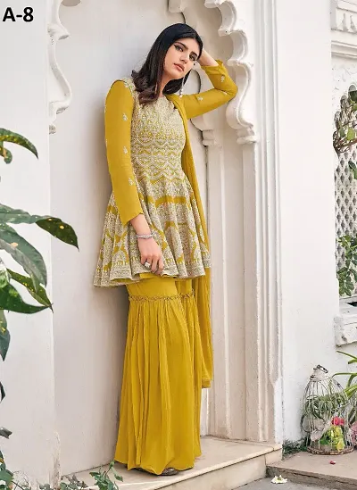 Designer Embroidered Party Wear Gharara Suit