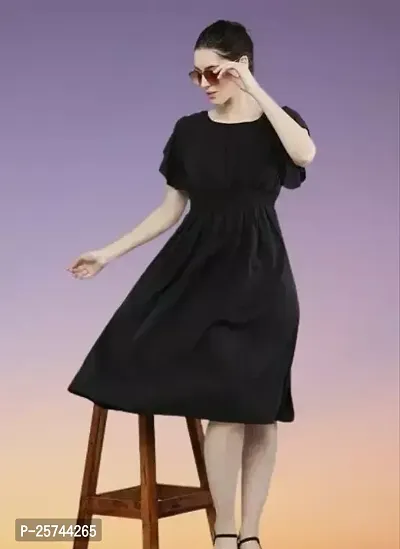 Stylish Solid Black Crepe Dress For Women-thumb0