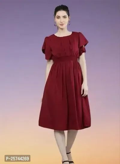 Stylish Solid Maroon Crepe Dress For Women-thumb0