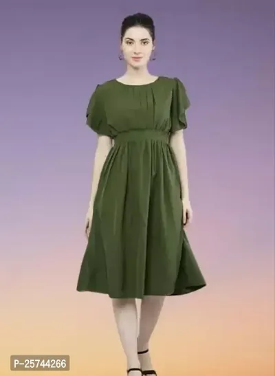 Stylish Solid Green Crepe Dress For Women-thumb0