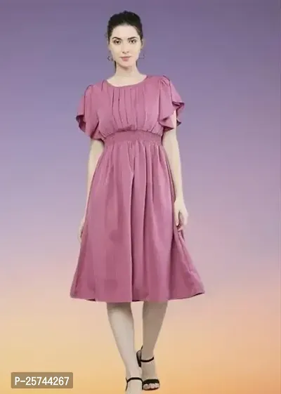 Stylish Solid Pink Crepe Dress For Women-thumb0