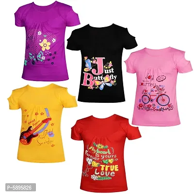 Stylish Cotton Printed Casual Tops For Girls(Pack of 5)-thumb0