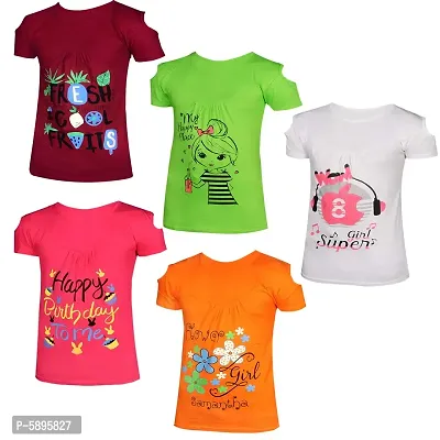 Stylish Cotton Printed Casual Tops For Girls(Pack of 5)-thumb0