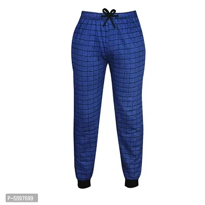 Stylish Cotton Royal Blue Checked Jogger Style Track Pant For Boys-thumb0