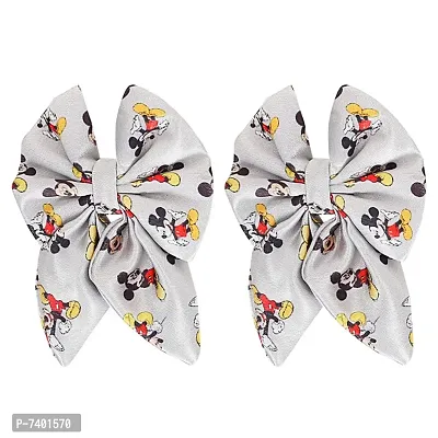 Freestylar Micky Printed Satin Silk Hair Clip Pack of 2 (Grey)