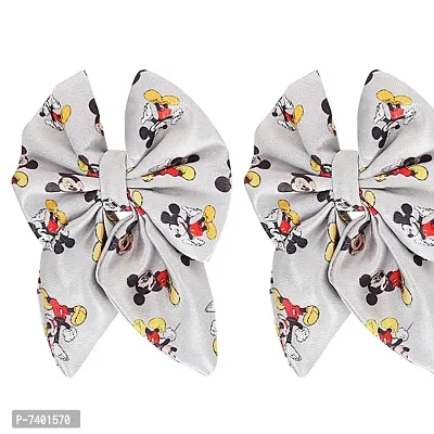 Freestylar Micky Printed Satin Silk Hair Clip Pack of 2 (Grey)-thumb2