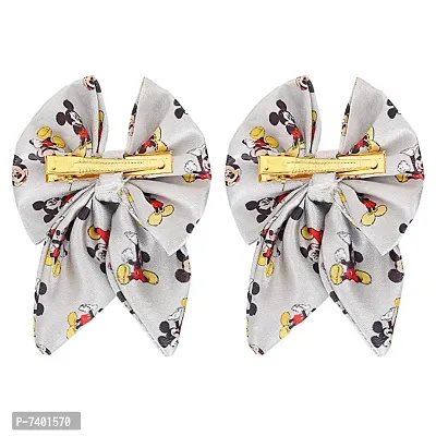 Freestylar Micky Printed Satin Silk Hair Clip Pack of 2 (Grey)-thumb3