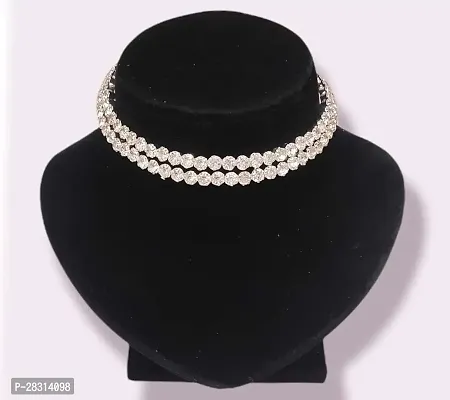 Silver Shine Silver Plated Double Line Diamond Necklace For women