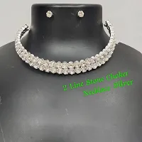 Silver Shine Silver Plated Double Line Diamond Necklace For women-thumb2