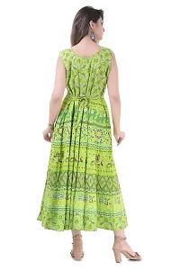 ART WORLD Women's Cotton Rajasthani Jaipuri Traditional Floral Printed Long midi one Piece Dress (Blue) (Green)-thumb3