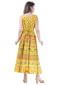 ART WORLD Women's Cotton Rajasthani Jaipuri Traditional Floral Printed Long midi one Piece Dress (Blue) (Yellow)-thumb4