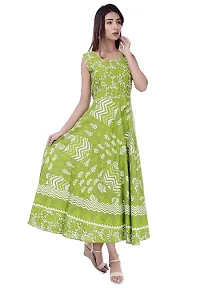 ART WORLD Women's Cotton Rajasthani Jaipuri Traditional Floral Printed Long midi one Piece Dress (Green)-thumb1