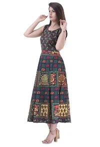 ART WORLD Women's Cotton Rajasthani Jaipuri Traditional Floral Printed Long midi one Piece Dress (Green)-thumb1