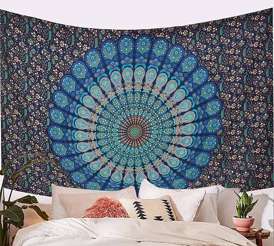 Raj Handicrafts Blue Twin Mandala Tapestry Wall Hanging Indian Cotton Tapestries Bedspread Picnic Beach Throw Blanket Wall Art Hippie Tapestry Bed Cover